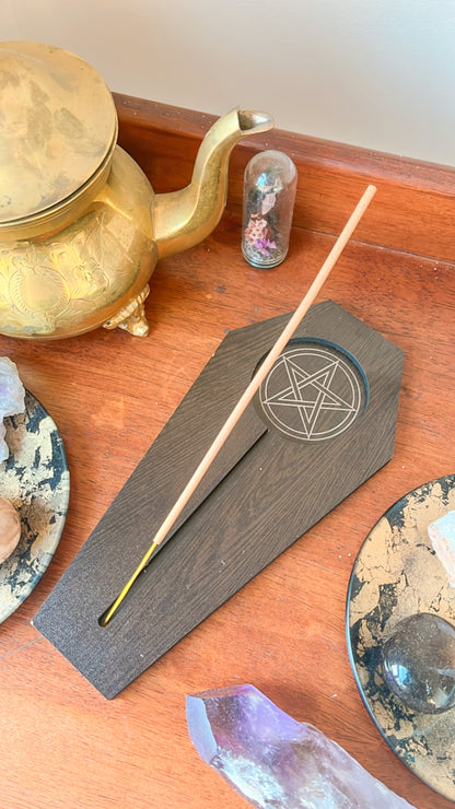 Coffin shaped Incense Stick holder with Pentagram