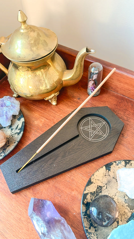 Coffin shaped Incense Stick holder with Pentagram